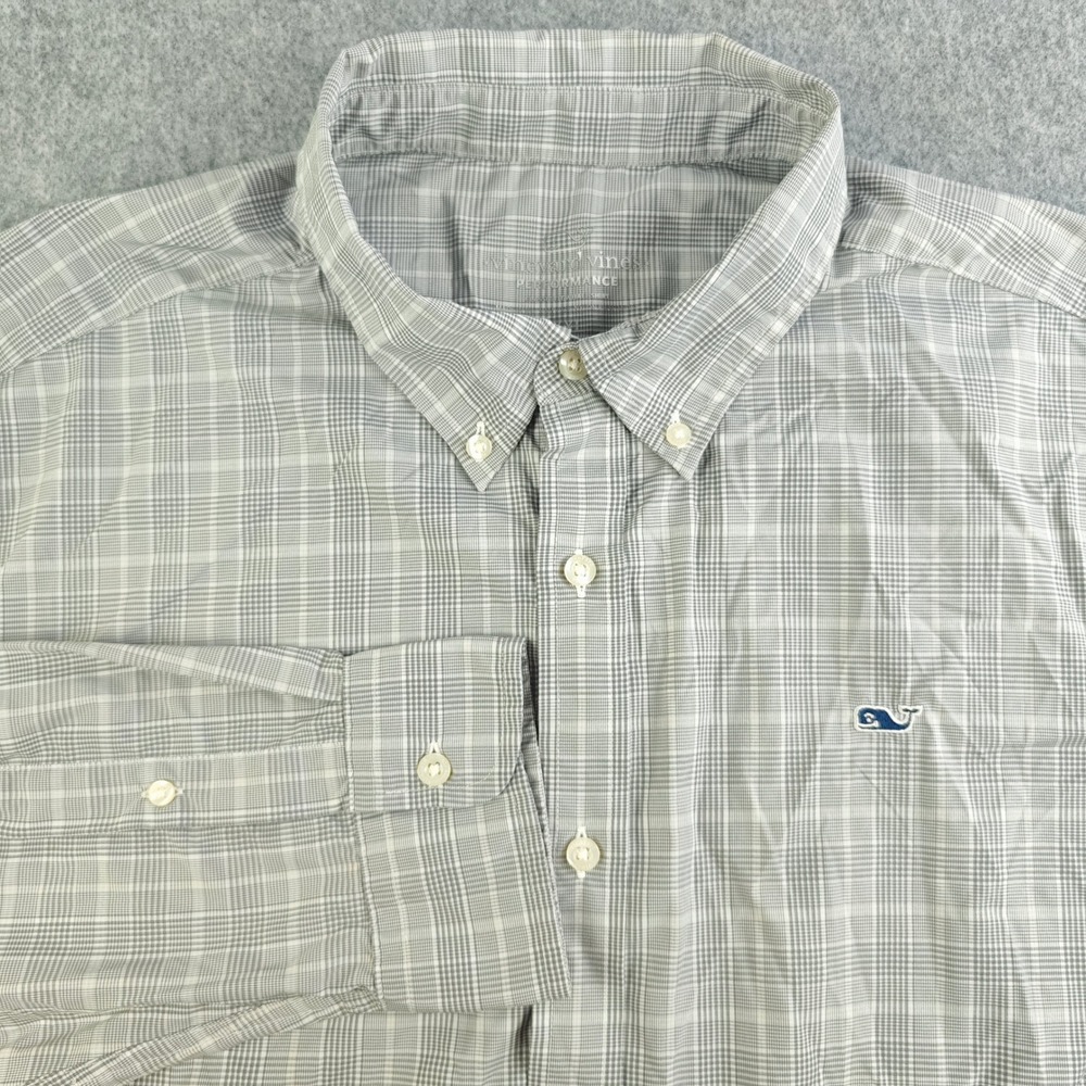 Vineyard Vines Performance Shirt Mens XXL Gray Plaid Whale Long Sleeve